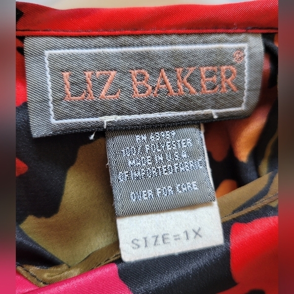 Vntg Liz Baker Floral Print Blouse Size 1X in Red - Picture 6 of 7